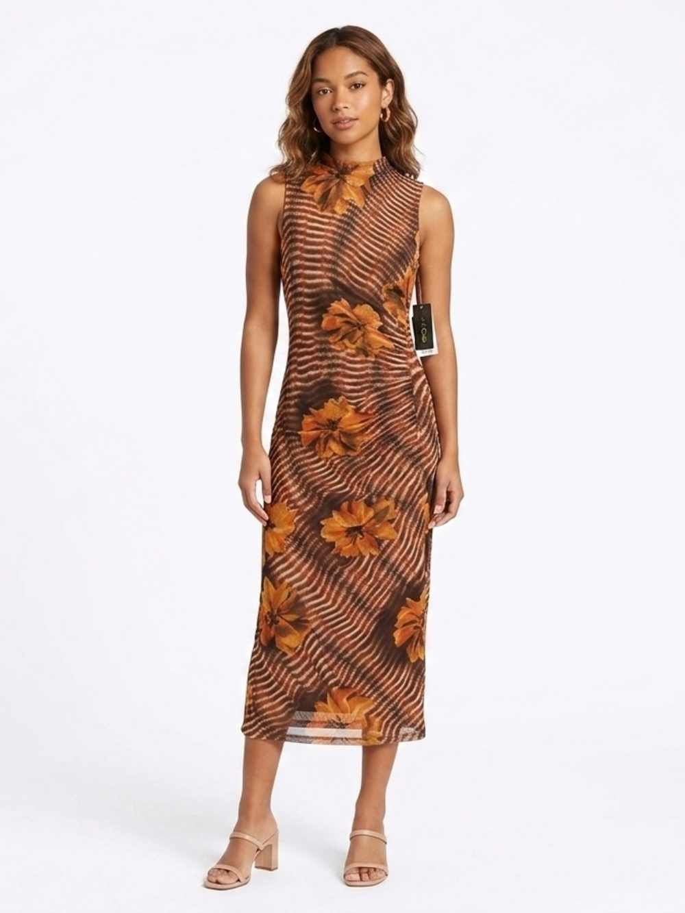 Seni & Cade‎ Sleeveless Orange Floral Midi Dress Xs